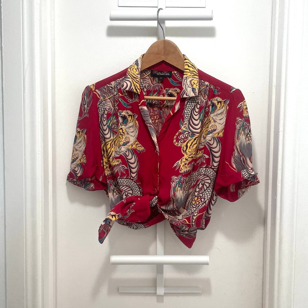 Trashy Diva Dragons & Tiger 30s tie crop top size 6